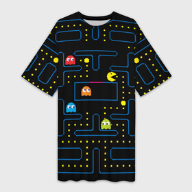 Платье-футболка 3D с принтом Пиксельный Пакман в Курске,  |  | pacman | пакман | пиксел | пиксельный пакман | пэкмэн