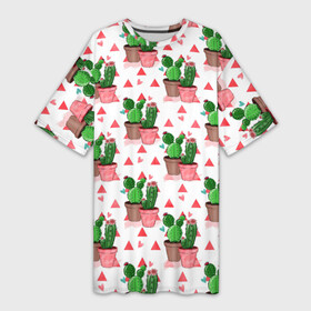 Платье-футболка 3D с принтом Кактусы в горшках в Курске,  |  | горшок | иголки | кактус | кактусы | цветы
