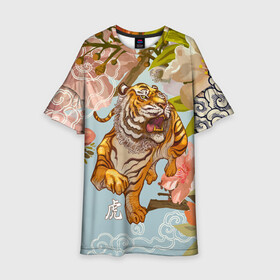 Детское платье 3D с принтом Китайский тигр | Символ 2022 года в Курске, 100% полиэстер | прямой силуэт, чуть расширенный к низу. Круглая горловина, на рукавах — воланы | Тематика изображения на принте: 2022 | 2022 тигр | восточный тигр | восточный узор | иероглиф тигра | китай | китайский пейзаж | китайский тигр | новый год | тигр | тигр 2022 | тигр китайский