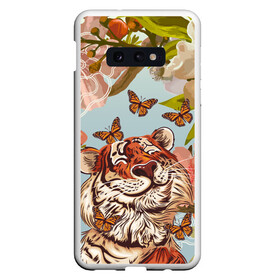 Чехол для Samsung S10E с принтом Тигр и бабочки в Курске, Силикон | Область печати: задняя сторона чехла, без боковых панелей | Тематика изображения на принте: 2022 | 2022 тигр | бабочка | бабочка и тигр | бабочки | восточный тигр | восточный узор | иероглиф тигра | китай | китайский пейзаж | китайский тигр | новый год | тигр | тигр 2022 | тигр и бабочка