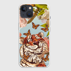 Чехол для iPhone 13 с принтом Тигр и бабочки в Курске,  |  | 2022 | 2022 тигр | бабочка | бабочка и тигр | бабочки | восточный тигр | восточный узор | иероглиф тигра | китай | китайский пейзаж | китайский тигр | новый год | тигр | тигр 2022 | тигр и бабочка