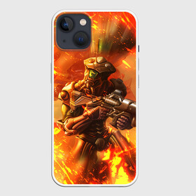 Чехол для iPhone 13 с принтом Doom ART (+спина) в Курске,  |  | doom | doom eternal | doom slayer | doomguy | дум | дум гай | думгай | солдат рока