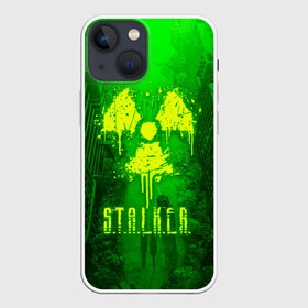 Чехол для iPhone 13 mini с принтом STALKER LOGO RADIATOIN NEON TOXIC в Курске,  |  | chernobyl | pripyat | radiation | shadow of chernobyl | stalker | stalker 2 | воля | зона | меченый | припять | радиация | свобода | свобода воля | сталкер | сталкер 2 | тени чернобыля | чернобыль