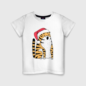 Детская футболка хлопок с принтом Удивленный тигр с открытым ртом в Курске, 100% хлопок | круглый вырез горловины, полуприлегающий силуэт, длина до линии бедер | 2022 | год тигра | новый год | новый год 2022 | символ года | тигр | тигренок | тигрица | тигры