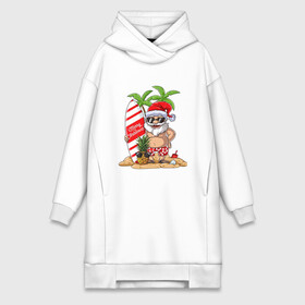 Платье-худи хлопок с принтом Santa on Vibe в Курске,  |  | art | beach | christmas | new year | palm trees | pineapple | sand | santa | santa claus | surfing | vibe | ананас | арт | вайб | новый год | пальмы | песок | пляж | рождество | санта | санта клаус | серфинг