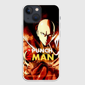 Чехол для iPhone 13 mini с принтом Огненный Сайтама One Punch Man в Курске,  |  | hagemanto | one punch man | one punchman | onepunchman | saitama | sensei | аниме | ван панч мен | ванпанчмен | лысый плащ | манга | сайтама | сильнейший человек | учитель | человек одинудар | человек одного удара