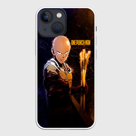 Чехол для iPhone 13 mini с принтом Космический Сайтама One Punch Man в Курске,  |  | hagemanto | one punch man | one punchman | onepunchman | saitama | sensei | аниме | ван панч мен | ванпанчмен | лысый плащ | манга | сайтама | сильнейший человек | учитель | человек одинудар | человек одного удара