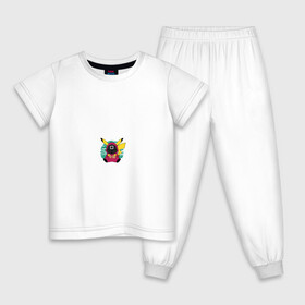 Детская пижама хлопок с принтом Pika game в Курске, 100% хлопок |  брюки и футболка прямого кроя, без карманов, на брюках мягкая резинка на поясе и по низу штанин
 | pikachu | pokemon | squid game | игра кальмара | пикачу | покемон