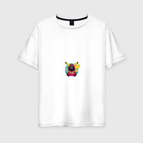 Женская футболка хлопок Oversize с принтом Pika game в Курске, 100% хлопок | свободный крой, круглый ворот, спущенный рукав, длина до линии бедер
 | pikachu | pokemon | squid game | игра кальмара | пикачу | покемон