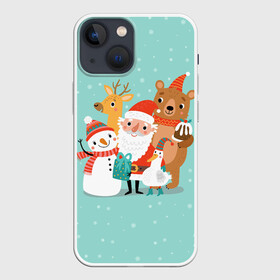 Чехол для iPhone 13 mini с принтом Звери и Дед Мороз в Курске,  |  | 2022 | christmas | new year | животные | звери | зверюшки | кавай | милота | милый | нг | новогодний | новый год | рождество