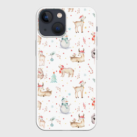 Чехол для iPhone 13 mini с принтом Паттерн с оленями и медведями в Курске,  |  | 2022 | christmas | new year | животные | звери | зверюшки | кавай | медведь | медвежата | милота | милый | нг | новогодний | новый год | олени | олень | рождество