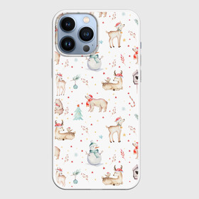 Чехол для iPhone 13 Pro Max с принтом Паттерн с оленями и медведями в Курске,  |  | 2022 | christmas | new year | животные | звери | зверюшки | кавай | медведь | медвежата | милота | милый | нг | новогодний | новый год | олени | олень | рождество