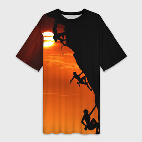 Платье-футболка 3D с принтом СКАЛОЛАЗЫ В ЗАКАТЕ в Курске,  |  | mounting | shadow | sun | альпинизм | горы | закат | природа | скалолаз | солнце | спорт | тень
