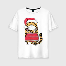 Женская футболка хлопок Oversize с принтом Недовольный повар   тигр в Курске, 100% хлопок | свободный крой, круглый ворот, спущенный рукав, длина до линии бедер
 | 2022 | год тигра | новый год | новый год 2022 | символ года | тигр | тигренок | тигрица | тигры
