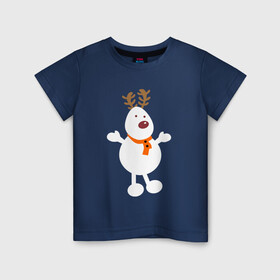 Детская футболка хлопок с принтом Олень снеговик 01 в Курске, 100% хлопок | круглый вырез горловины, полуприлегающий силуэт, длина до линии бедер | 2022новыгод | 2023новыгод | василинка | дед мороз | ёлки | новый год | олень | снегови | снеговик олень