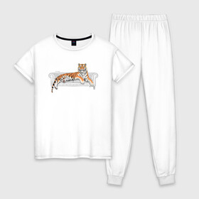 Женская пижама хлопок с принтом Тигр. Символ Нового 2022 года. в Курске, 100% хлопок | брюки и футболка прямого кроя, без карманов, на брюках мягкая резинка на поясе и по низу штанин | животные | звери | новый год | символ 2022 года | тигр | хищники