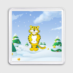 Магнит 55*55 с принтом костюм тигра в Курске, Пластик | Размер: 65*65 мм; Размер печати: 55*55 мм | 2022 | год тигра | новый год | новый год 2022 | символ года | тигр | тигренок | тигрица | тигры