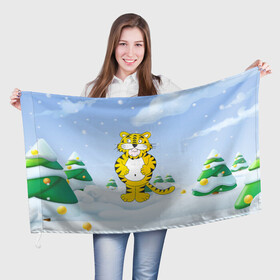 Флаг 3D с принтом костюм тигра в Курске, 100% полиэстер | плотность ткани — 95 г/м2, размер — 67 х 109 см. Принт наносится с одной стороны | 2022 | год тигра | новый год | новый год 2022 | символ года | тигр | тигренок | тигрица | тигры