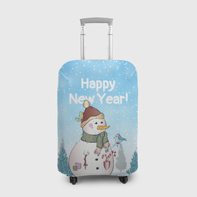 Чехол для чемодана 3D с принтом Снеговик во дворе в Курске, 86% полиэфир, 14% спандекс | двустороннее нанесение принта, прорези для ручек и колес | 2022 | год тигра | новый год | новый год 2022 | символ года | тигр | тигренок | тигрица | тигры