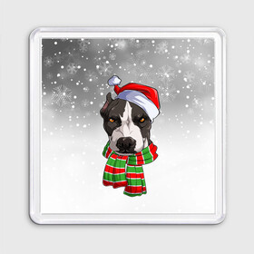 Магнит 55*55 с принтом Новогодний Питбуль   New Years Pit bull в Курске, Пластик | Размер: 65*65 мм; Размер печати: 55*55 мм | christmas | dog | pit bull | santa | дед мороз | зима | новый год | питбуль | рождество | санта | снег | снежинка | собака | собачка | щенок