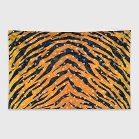 Флаг-баннер с принтом Новогодняя шкура тигра в Курске, 100% полиэстер | размер 67 х 109 см, плотность ткани — 95 г/м2; по краям флага есть четыре люверса для крепления | 2022 | новый год | оранжевый | полосатый | полоски | полосы | снег | снежинки | тгриный | тигр