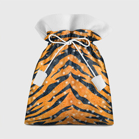 Подарочный 3D мешок с принтом Новогодняя шкура тигра в Курске, 100% полиэстер | Размер: 29*39 см | 2022 | новый год | оранжевый | полосатый | полоски | полосы | снег | снежинки | тгриный | тигр