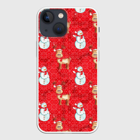 Чехол для iPhone 13 mini с принтом Снеговики и олени в Курске,  |  | Тематика изображения на принте: 2022 | новогодний | новый год | олени | праздник | рождество | снеговик