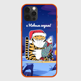 Чехол для iPhone 12 Pro с принтом Тигр с огромной рыбой в Курске, силикон | область печати: задняя сторона чехла, без боковых панелей | 2022 | год тигра | новый год | новый год 2022 | символ года | тигр | тигренок | тигрица | тигры