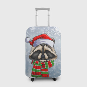 Чехол для чемодана 3D с принтом Новогодний Енот Санта в Курске, 86% полиэфир, 14% спандекс | двустороннее нанесение принта, прорези для ручек и колес | christmas | santa | дед мороз | енот | зима | новый год | рождество | санта | снег | снежинка