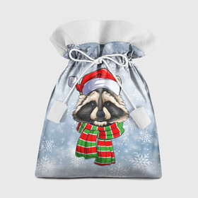 Подарочный 3D мешок с принтом Новогодний Енот Санта в Курске, 100% полиэстер | Размер: 29*39 см | christmas | santa | дед мороз | енот | зима | новый год | рождество | санта | снег | снежинка