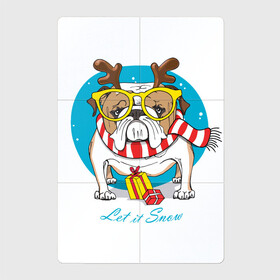 Магнитный плакат 2Х3 с принтом Let it Snow в Курске, Полимерный материал с магнитным слоем | 6 деталей размером 9*9 см | art | bulldog | christmas | dog | doggie | gifts | new year | snow | xmas | арт | бульдог | новый год | пёс | пёсик | подарки | рождество | снег | собака | собака в очках