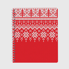 Тетрадь с принтом Knitted Pattern в Курске, 100% бумага | 48 листов, плотность листов — 60 г/м2, плотность картонной обложки — 250 г/м2. Листы скреплены сбоку удобной пружинной спиралью. Уголки страниц и обложки скругленные. Цвет линий — светло-серый
 | background | christmas | holiday | knitted | knitted pattern | pattern | snow | trees | winter | вязаный | вязаный узор | елки | зима | праздник | рождество | снег | узор | фон