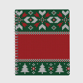 Тетрадь с принтом Knitted Christmas Pattern в Курске, 100% бумага | 48 листов, плотность листов — 60 г/м2, плотность картонной обложки — 250 г/м2. Листы скреплены сбоку удобной пружинной спиралью. Уголки страниц и обложки скругленные. Цвет линий — светло-серый
 | background | christmas | holiday | knitted | knitted pattern | pattern | trees | winter | вязаный | вязаный узор | елки | зима | праздник | рождество | узор | фон
