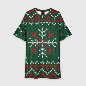Детское платье 3D с принтом Knitted Snowflake Pattern в Курске, 100% полиэстер | прямой силуэт, чуть расширенный к низу. Круглая горловина, на рукавах — воланы | Тематика изображения на принте: background | christmas | holiday | knitted pattern | pattern | snowflakes | trees | winter | вязаный узор | елки | зима | праздник | рождество | снежинки | узор | фон