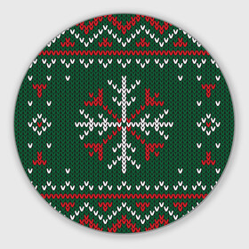 Круглый коврик для мышки с принтом Knitted Snowflake Pattern в Курске, резина и полиэстер | круглая форма, изображение наносится на всю лицевую часть | background | christmas | holiday | knitted pattern | pattern | snowflakes | trees | winter | вязаный узор | елки | зима | праздник | рождество | снежинки | узор | фон