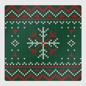 Магнитный плакат 3Х3 с принтом Knitted Snowflake Pattern в Курске, Полимерный материал с магнитным слоем | 9 деталей размером 9*9 см | background | christmas | holiday | knitted pattern | pattern | snowflakes | trees | winter | вязаный узор | елки | зима | праздник | рождество | снежинки | узор | фон