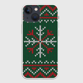 Чехол для iPhone 13 mini с принтом Knitted Snowflake Pattern в Курске,  |  | background | christmas | holiday | knitted pattern | pattern | snowflakes | trees | winter | вязаный узор | елки | зима | праздник | рождество | снежинки | узор | фон