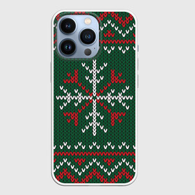 Чехол для iPhone 13 Pro с принтом Knitted Snowflake Pattern в Курске,  |  | background | christmas | holiday | knitted pattern | pattern | snowflakes | trees | winter | вязаный узор | елки | зима | праздник | рождество | снежинки | узор | фон