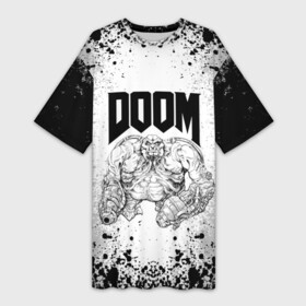Платье-футболка 3D с принтом Mancubus  Doom 2 в Курске,  |  | doom | doom eternal | doom slayer | game | games | mancubus | old scool | oldgame | oldscool | дум | игра | игры | манкубус | фан арт | чб | шутер