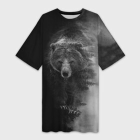 Платье-футболка 3D с принтом EVIL BEAR в Курске,  |  | животное | зверь | злой медведь | злой хищник | лес | оскал медведя | охота | охотник | подарок мужчине | природа | тайга