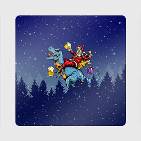 Магнит виниловый Квадрат с принтом Санта Клаус на Пивозавре в Курске, полимерный материал с магнитным слоем | размер 9*9 см, закругленные углы | Тематика изображения на принте: christmas | santa | дед мороз | динозавр | елка | зима | новый год | подарок | рождество | санта | снег | снежинка