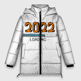 Женская зимняя куртка Oversize с принтом 2022 загрузка в Курске, верх — 100% полиэстер; подкладка — 100% полиэстер; утеплитель — 100% полиэстер | длина ниже бедра, силуэт Оверсайз. Есть воротник-стойка, отстегивающийся капюшон и ветрозащитная планка. 

Боковые карманы с листочкой на кнопках и внутренний карман на молнии | 2022 | 22 | color | download | figures | is | new | of | second | symbol | the | tiger | twenty | world | year | второй | год | года | двадцать | загрузка | загрузки | мира | нового | новый | окрас | полоса | прогрузка | символ | тигр | тигриный | цифры