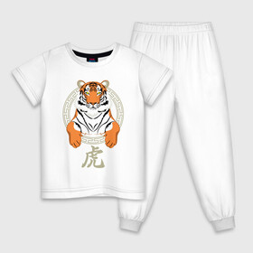 Детская пижама хлопок с принтом Тигр в раме в Курске, 100% хлопок |  брюки и футболка прямого кроя, без карманов, на брюках мягкая резинка на поясе и по низу штанин
 | Тематика изображения на принте: 2022 | chinese character | framed | new year | ornament | powerful | predator | strong | tiger | year of the tiger | yellow look | в рамке | год тигра | жёлтый взгляд | китайский иероглиф | мощный | новый год | орнамент | сильный | тигр | хищник