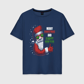 Женская футболка хлопок Oversize с принтом Merry Christmas and Happy New Year в Курске, 100% хлопок | свободный крой, круглый ворот, спущенный рукав, длина до линии бедер
 | christmas | drawing | holiday | like | merry christmas | new year | santa | santa claus | арт | лайк | новый год | праздник | рисунок | рождество | санта | санта клаус