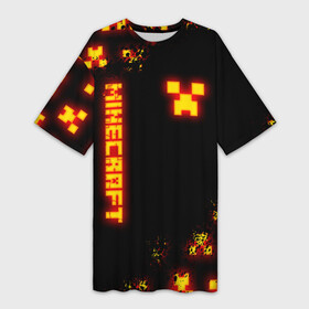 Платье-футболка 3D с принтом MINECRAFT ОГНЕННЫЙ КРИПЕР в Курске,  |  | block | creeper | cube | fire | flame | minecraft | pixel | tnt | блок | гаст | геометрия | крафт | крипер | кубики | майнкрафт | огеннный крипер | огонь | пиксели | пламя | тнт