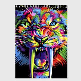 Скетчбук с принтом Саблезубый тигр в стиле поп арт в Курске, 100% бумага
 | 48 листов, плотность листов — 100 г/м2, плотность картонной обложки — 250 г/м2. Листы скреплены сверху удобной пружинной спиралью | Тематика изображения на принте: 2022 | art | beast | colorful head | mosaic | new year | pop art | predator | rainbow | sabertoothed tiger | year of the tiger | большие клыки | год тигра | зверь | искусство | мозаика | новый год | радужный | разноцветная голова | саблезубый тиг