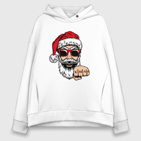 Женское худи Oversize хлопок с принтом Bad Santa xmas Плохой Санта в Курске, френч-терри — 70% хлопок, 30% полиэстер. Мягкий теплый начес внутри —100% хлопок | боковые карманы, эластичные манжеты и нижняя кромка, капюшон на магнитной кнопке | 2022 | santa | дед мороз | новый год | новый год 2022 | санта