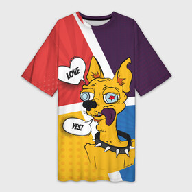 Платье-футболка 3D с принтом Comics Пес Dog Love Yes в Курске,  |  | comics | dog | pop art | собака | чихуахуа | яркий