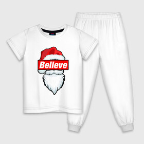 Детская пижама хлопок с принтом I Believe In Santa | Я Верю В Санту в Курске, 100% хлопок |  брюки и футболка прямого кроя, без карманов, на брюках мягкая резинка на поясе и по низу штанин
 | 2022 | believe | christmas | cold | klaus | merry | new | santa | winter | year | верить | год | дед | зима | клаус | мороз | новый | рождество | санта | холод