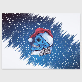 Поздравительная открытка с принтом Merry Christmas | Счастливого Рождества | Skull в Курске, 100% бумага | плотность бумаги 280 г/м2, матовая, на обратной стороне линовка и место для марки
 | Тематика изображения на принте: 2022 | christmas | cold | klaus | merry | new | santa | skull | snow | winter | year | год | дед | зима | клаус | мороз | новый | рождество | санта | скелет | снег | холод | череп